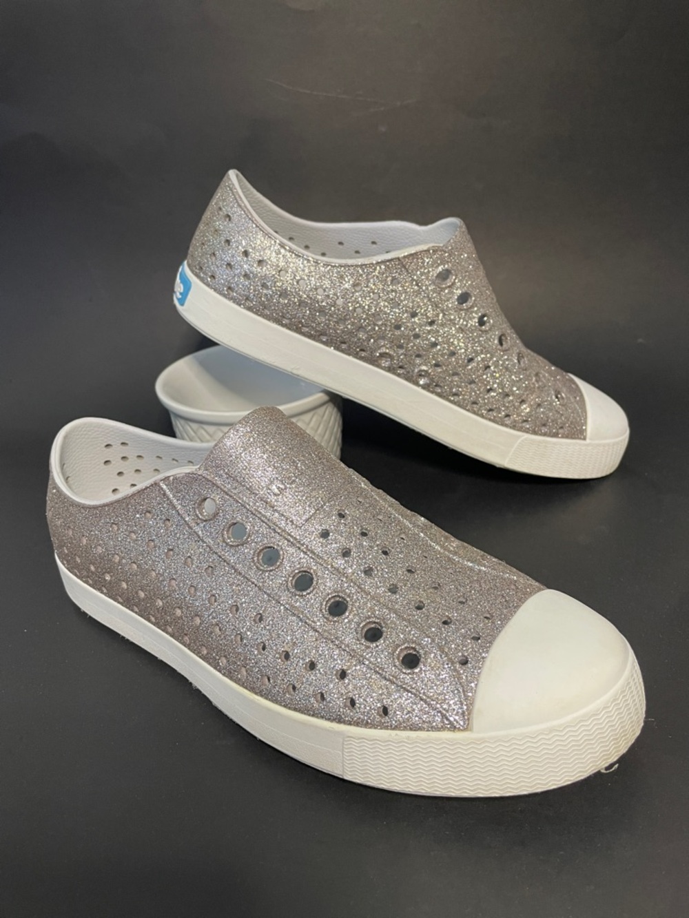 NATIVE Rose Gold Glitter Sparkle Coquette Fun Summer Beach Holiday Slip-Ons